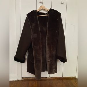 St. John’s Bay - size Large - Slouchy Faux Fur-lined Suede Coat